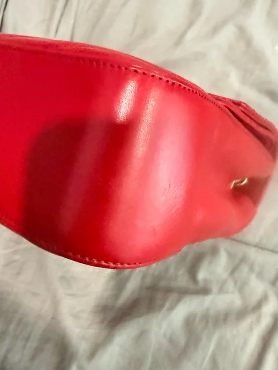 Saint Laurent Red Chevron Quilted Shoulder/Crossbody Bag with Gold YSL - Picture 6 of 11